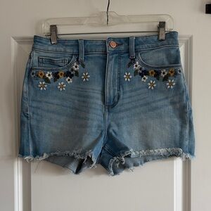LC Lauren Conrad Blue Jean Shorts with Floral Embroidery